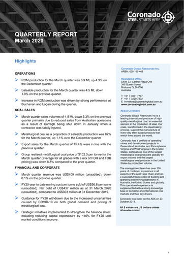 Thumbnail Coronado Global Resources Quarterly Report 2020-q1