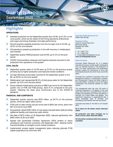 Thumbnail Coronado Global Resources Quarterly Report 2020-q3