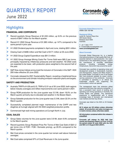 Thumbnail Coronado Global Resources Quarterly Report 2022-q2