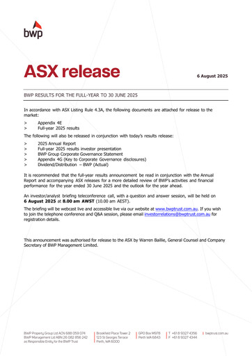 Thumbnail BWP Trust Financial Statement 2025