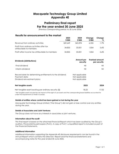 Thumbnail Macquarie Technology Group Financial Report 2025