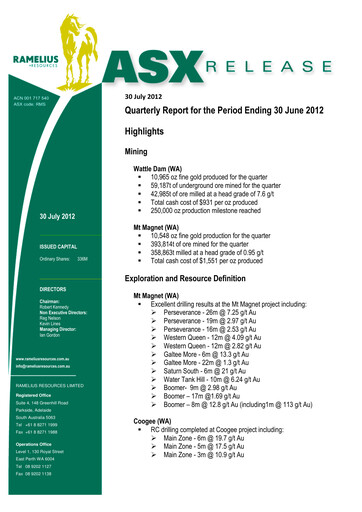 Vorschaubild Ramelius Resources Quartalsbericht 2012-q4