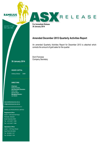 Vorschaubild Ramelius Resources Quartalsbericht 2014-q2