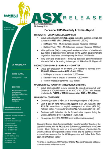 Vorschaubild Ramelius Resources Quartalsbericht 2016-q2