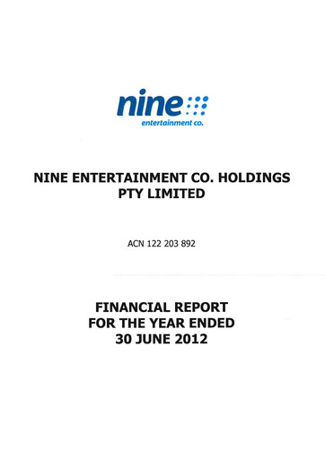 Thumbnail Nine Entertainment Co. Holdings Annual Report 2012