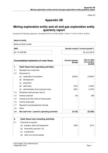 Thumbnail Bellevue Gold Quarterly Report 2019-q4