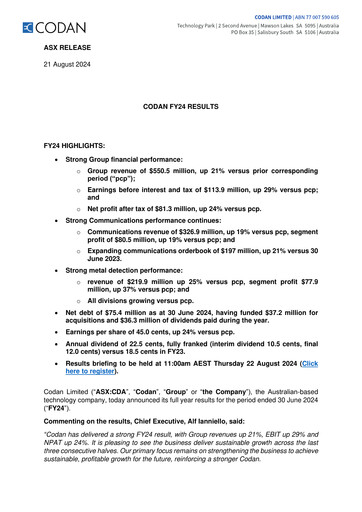 Miniature Codan Limited Rapport financier 2024