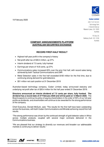 Miniature Codan Limited Rapport semestriel 2020-h1