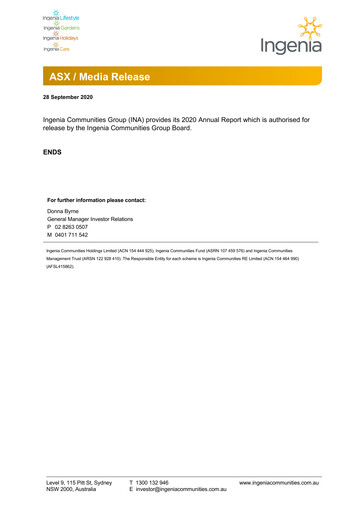 Thumbnail Ingenia Communities Group Annual Report 2020