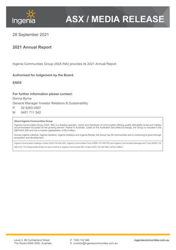 Thumbnail Ingenia Communities Group Annual Report 2021