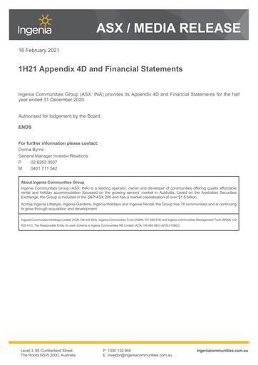 Miniature Ingenia Communities Group Rapport semestriel 2021-h1