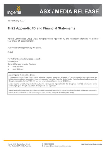 Miniature Ingenia Communities Group Rapport semestriel 2022-h1