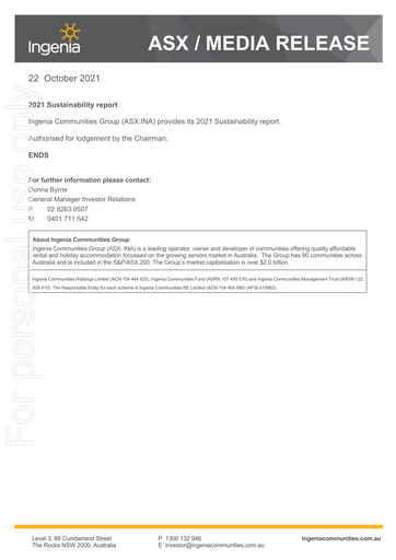 Thumbnail Ingenia Communities Group Sustainability Report 2021