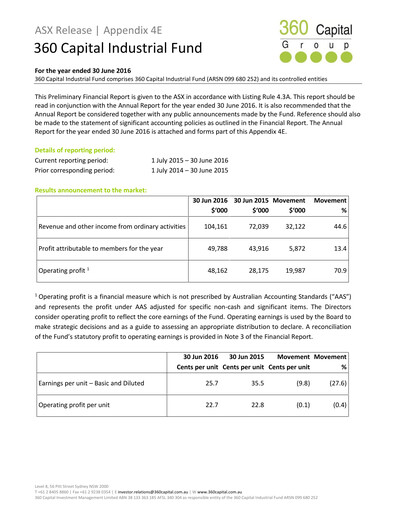 Thumbnail Centuria Industrial REIT Annual Report 2016