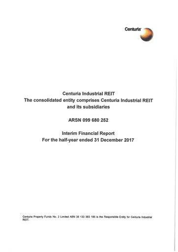 Thumbnail Centuria Industrial REIT Financial Report 2018-h1