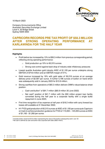 Thumbnail Capricorn Metals Half-year Report 2022-2023-h1