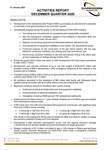 Thumbnail Capricorn Metals Quarterly Report 2020-2021-q2