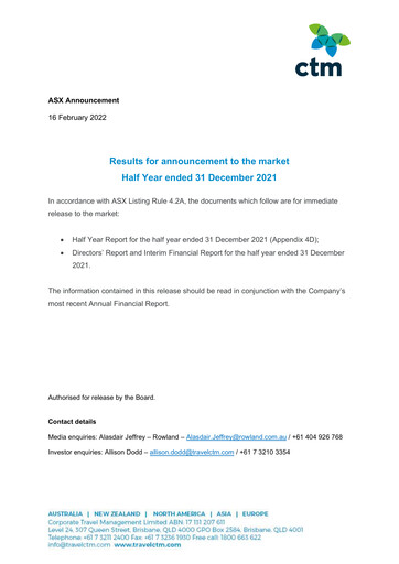 Thumbnail Corporate Travel Management Half-year Report 2022-h1