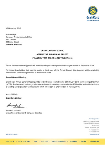 Vorschaubild GrainCorp Jahresbericht 2018