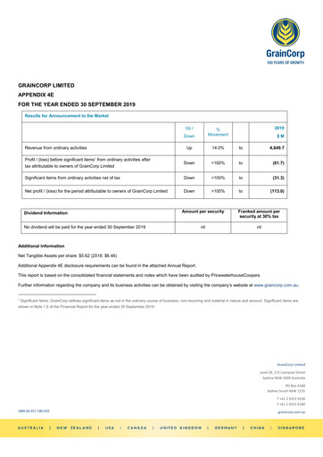 Vorschaubild GrainCorp Jahresbericht 2019