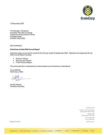 Vorschaubild GrainCorp Jahresbericht 2020