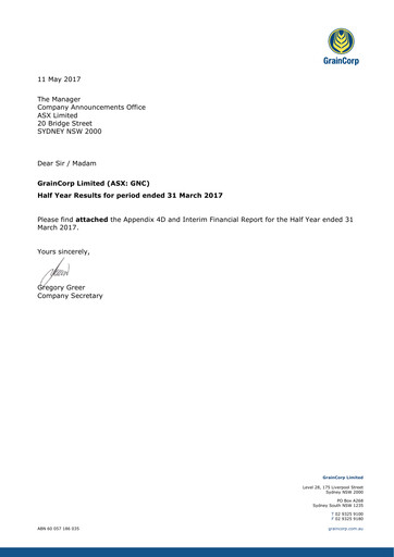 Thumbnail GrainCorp Financial Report 2017-h1