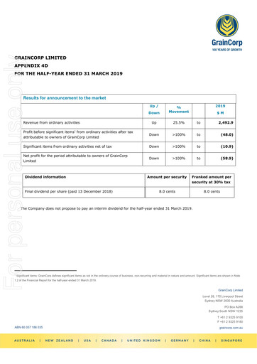 Thumbnail GrainCorp Financial Report 2019-h1