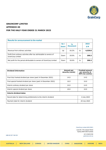Thumbnail GrainCorp Financial Report 2023-h1