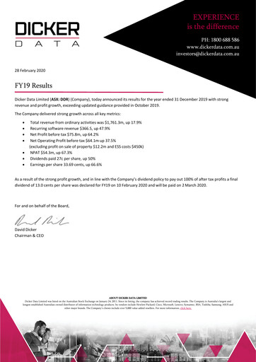 Thumbnail Dicker Data Financial Report 2019