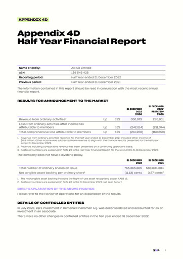 Thumbnail Zip Co Financial Report 2023-h1