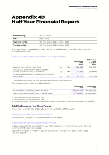Thumbnail Zip Co Financial Report 2024-h1