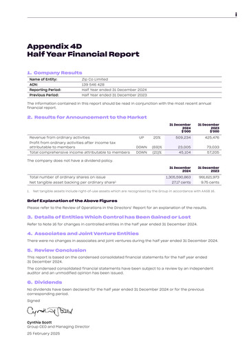 Thumbnail Zip Co Financial Report 2025-h1