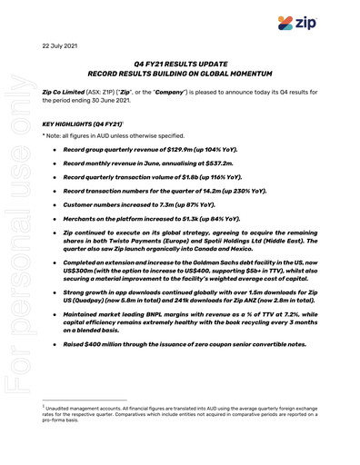 Thumbnail Zip Co Quarterly Report 2021-q4