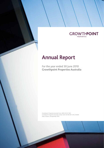 Thumbnail Growthpoint Properties Australia Annual Report 2010