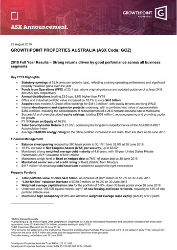 Thumbnail Growthpoint Properties Australia Annual Report 2019