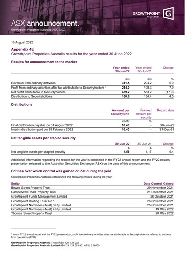 Thumbnail Growthpoint Properties Australia Annual Report 2022