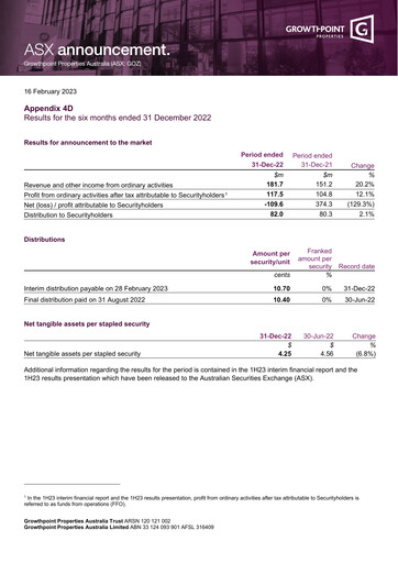 Thumbnail Growthpoint Properties Australia Half-year Report 2023-h1