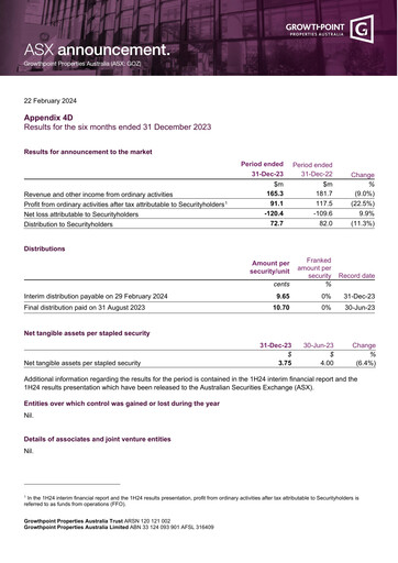 Thumbnail Growthpoint Properties Australia Half-year Report 2024-h1