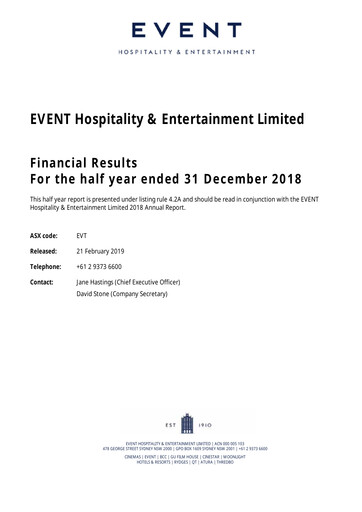 Thumbnail EVT Limited Financial Report 2019-h1
