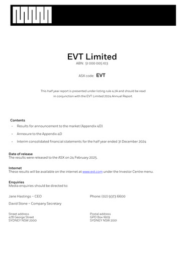 Thumbnail EVT Limited Half-year Report 2025-h1