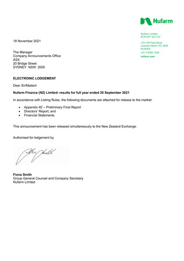 Thumbnail Nufarm Financial Report 2021