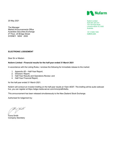 Vorschaubild Nufarm Halbjahresbericht 2021-h1