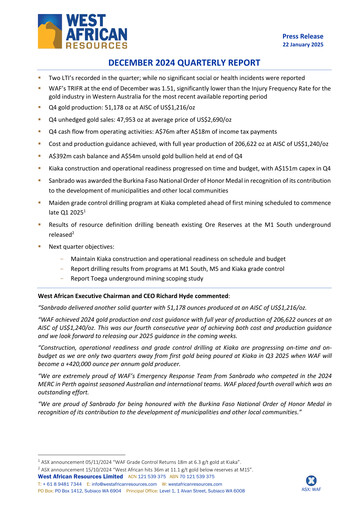 Thumbnail West African Resources Quarterly Report 2024-q4