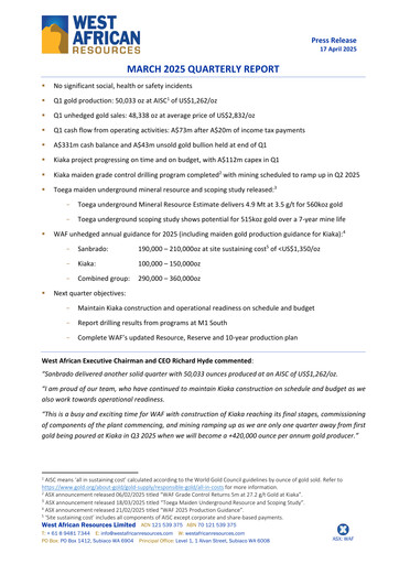 Thumbnail West African Resources Quarterly Report 2025-q1