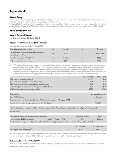 Thumbnail Abacus Storage King Financial Report 2024