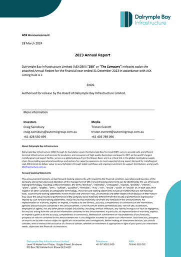 Thumbnail Dalrymple Bay Infrastructure Annual Report 2023