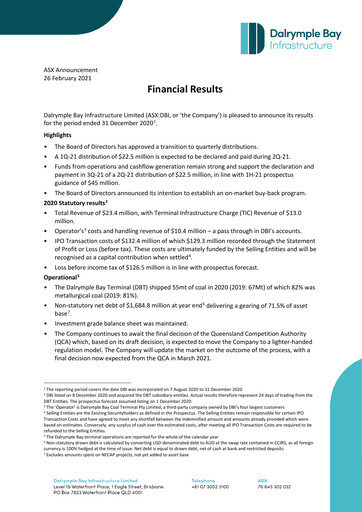 Thumbnail Dalrymple Bay Infrastructure Financial Report 2020
