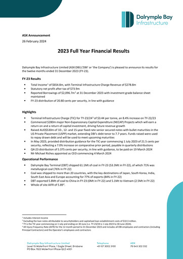 Thumbnail Dalrymple Bay Infrastructure Financial Report 2023
