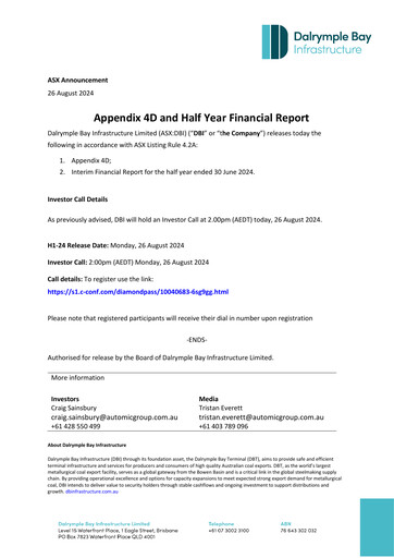 Thumbnail Dalrymple Bay Infrastructure Half-year Report 2024-h1
