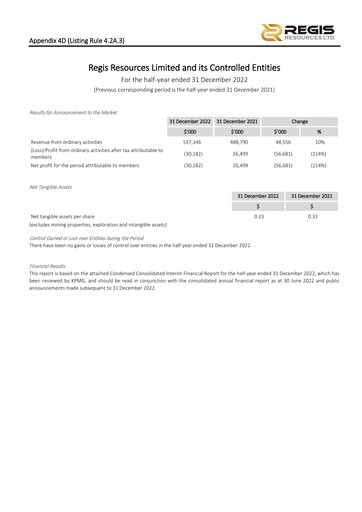 Thumbnail Regis Resources Half-year Report 2023-h1
